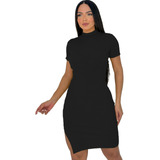 Vestido Tricot Fenda Lateral Tendência Inverno