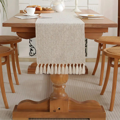 Camino de Mesa Beige Telar Poliéster con Flecos 33x183 cm Estilo Rústico | MercadoLibre