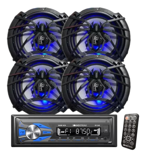 Paquete Estéreo Con Bocinas Soundstream  Usb Aux Bluetooth