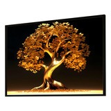 Quadro Decorativo Árvore Da Vida Dourada Gold 63x93 Vidro