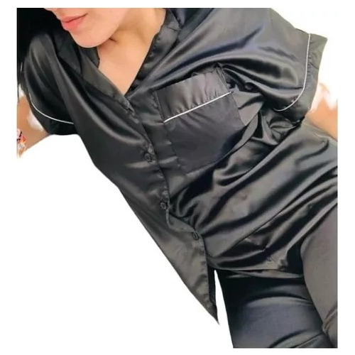 Pijama Camisa Mujer Raso Manga Corta Pantalon Largo 405e