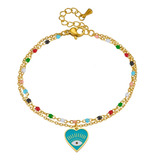 Pulsera Acero Inoxidable Corazón Ojo Turco Turquesa 