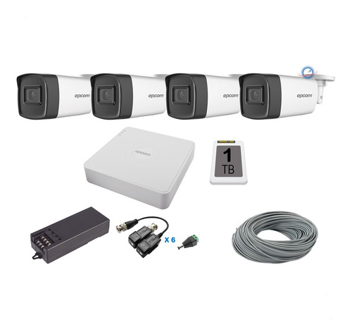 Kit 4 Camaras Epcom 2 Mpx Cctv 1 Tb Dvr 8 Ch 1080p 100 Cable