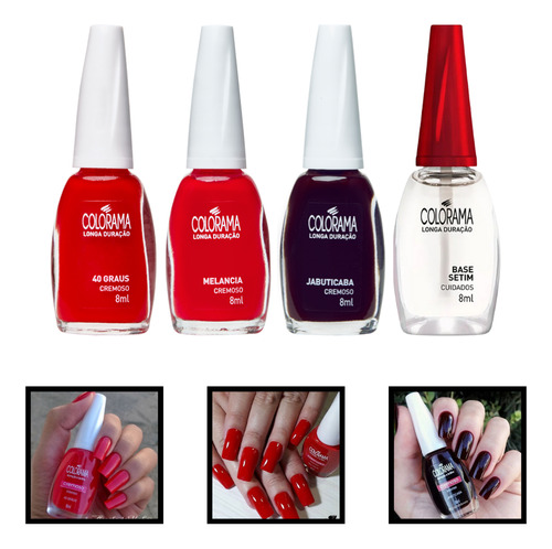 Kit 3 Esmaltes Colorama Tons Vermelho + Base Setim Atacado