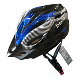 Capacete Com Sinalizador Led Ciclismo Bike Azul Preto Tam G