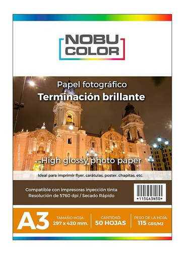 Papel Fotográfico Glossy A3 115 Grs. 50 Hojas