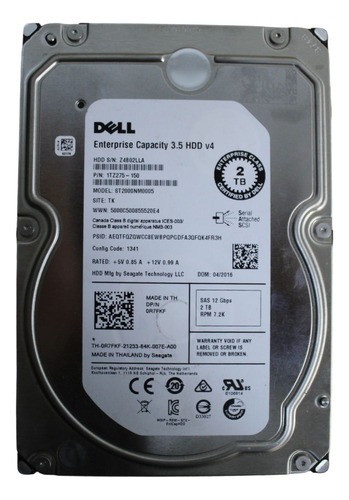 Hd Dell Sas 3,5  2tb 7.2k 12gbs St2000nm0005 1tz275-150 