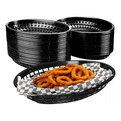20 Plato Canasta Fast Food Ovalada Alitas Papas 27 Cm Color Negro | MercadoLibre