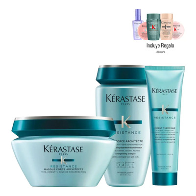 Kit Tratamiento Para Cabello Dañado y Debilitado Shampoo Bain Force Architecte Resistance Mascarilla Force Architecte y Termoprotetor Ciment Thermique Force ArchitecteKerastase Resistance | Envío gratis
