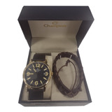 Relogio Champion Masculino Cn22714k Com Brinde Pulseira Cor Da Correia Couro