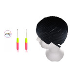 Kit Touca Preta Trançada Para Confecção De Peruca Lace Wig No Método Entrelaçamento Box Crochet Braids + 2 Agulhas 
