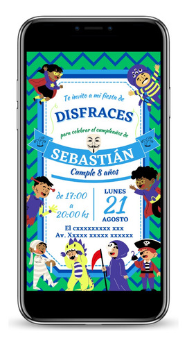 Invitacion Digital Tarjeta Virtual Disfraces Cumpleaños
