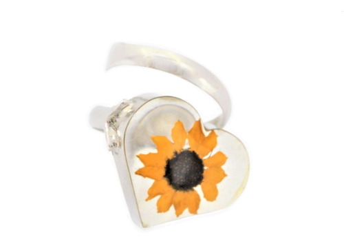 Anillo Real Plata 925 De Ley Flor Girasol Natural A401 Coraz