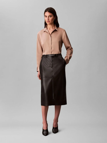 Falda Midi De Cuero Sintético Negro Calvin Klein Para Mujer
