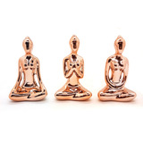 Trio De Ioga Estátua Rezando Meditando Luxo Porcelana Rosé