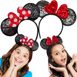 2 Diademas Lentejuela Mimi Minnie Mouse Moño Rojo Fiesta