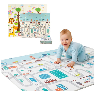 Tapete Infantil Juego Doble Vista Antiderrape Plegable Color Multicolor Animales Y Letras