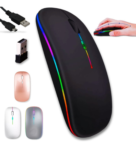 Mouse Sem Fio Rgb Recarregável Wireless Optico Led Colorido