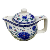 Tetera Porcelana Decorada Infusor Acero Ideal Té Hebras