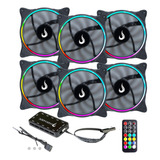 Kit Com 6 Coolers Argb Rise Mode Laser + Controladora 