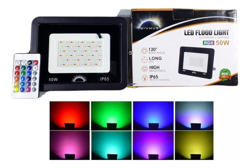 Reflector Led Rgb Nivhus 50w High Power Ip66 Control Remoto