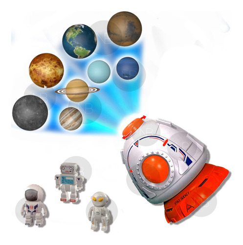  Nave Espacial De Brinquedo Projetor C/ 9 Planetas E 3 Robos