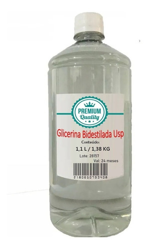 Glicerina 100% Vegetal Bi-destilada Usp Vegano 1,1 L