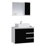 Conjunto Gabinete Banheiro Prisma 60cm Móvel Branco_preto