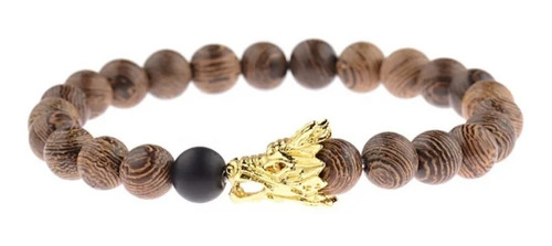 Pulsera Cuentas De Madera Cabeza De Dragon