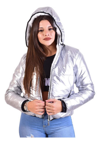 Campera Puffer Metalizada Con Corderito  Dama Sol 