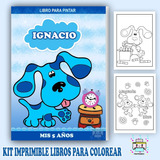 Kit Imprimible Librito Pintar Personalizado Perrito Blue