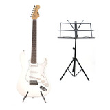 Kit Guitarra Branca  L-g1 Wh   Estante De Partitura Dobrável