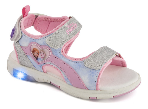 Sandalia Frozen Para Niña Textil Doble Velcro Con Luz Lila