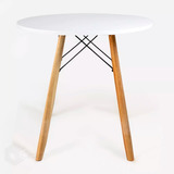 Mesa De Jantar Eames Redonda Tampo Madeira Branco 70cm