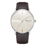 Reloj Hombre Kenneth Cole Kcwga2234301 New York Color De La Correa Marrón Color Del Bisel Plateado Color Del Fondo Plateado