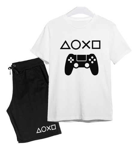 Kit Camiseta Blusa E Short Moletom Player Controle Jogos