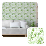 Papel De Parede Vinil Sala Bambu Folhas Plantas Verde 5m