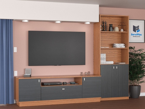 Mesa Tv + Biblioteca Con Puertas Rack Living Modular