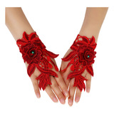 1 (r) Guantes De Encaje Hueco Con Brazaletes Florales,