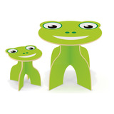 Kit Mesa Infantil Com Banquinho Madeira Frog Móveis Mdf