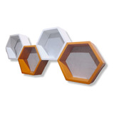 Repisa Hexagonal Flotante Grande En Madera De Pino Set 4 Pza