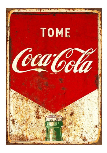 1 Cartel Metalico Letrero Coca Cola Rustico Antiguo 40x28 Cm
