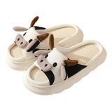 Pantuflas De Vaca Lino Felpa Ligeras Sandalias Chanclas