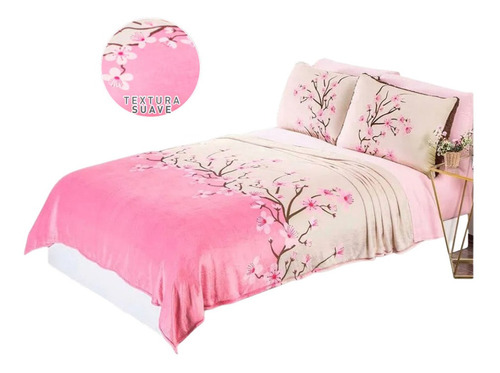  Cobertor King/queen Ultrasuave Flor Cerezo Rosa Concord 