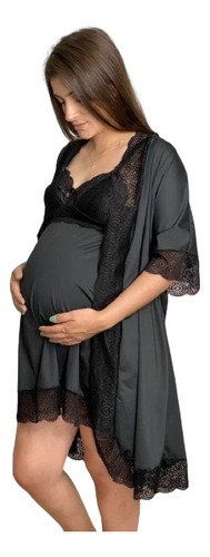 Camisola S/robe Luxo Amamentação Maternidade Pós-parto