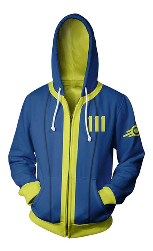 Macacão Com Capuz Fallout 4 Vault 111 Vault 111 Amarelo Azul