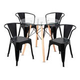 Mesa Moderna Redonda Eames + 4 Sillas Tolix Industrial Negro