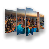 Quadros Placas 5 Peças Mosaico Cidade Dubai Emirados Árabes