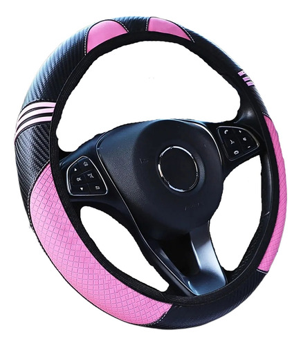 Funda Cubre Volante Accesorio Auto Mujer Carbono Gato Rosa