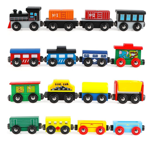 16 Piece Magnetic Wooden Train Set For Toddlers